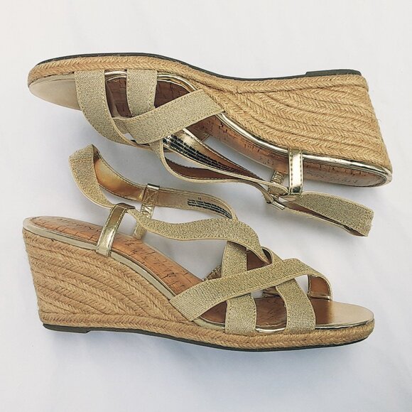 MERONA Gold Wedge Espadrilles Sandals | Size 11M w/Box - Picture 4 of 12
